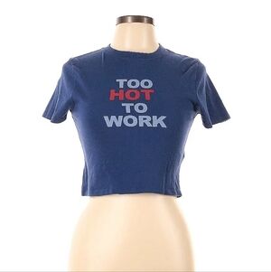 Urban Outfitters Blue Crop Top Bany Tee with Red Graphic - Size L